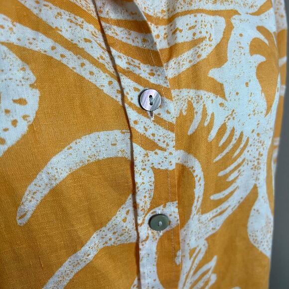 Chico’s Woman’s Orange White Linen Scroll Button Down 3/4 Sleeve Shirt- Size 3 - Picture 8 of 12